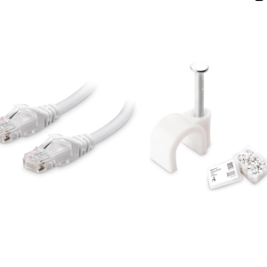 Snagless Long Cat6 Ethernet Cable (Cat6 Cable, Cat 6 Cable) in White 50 ft & 200-Pack Nail-in Cable Clips Cord Organizer